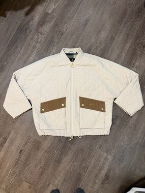 Barbour Quilted Nylon Jacket - cream / brown - UK 10 - US 6